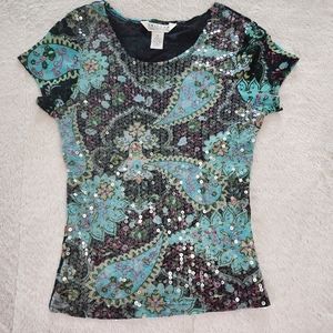 Uniform John Paul Richard Sequin Mesh T-Shirt paisley print